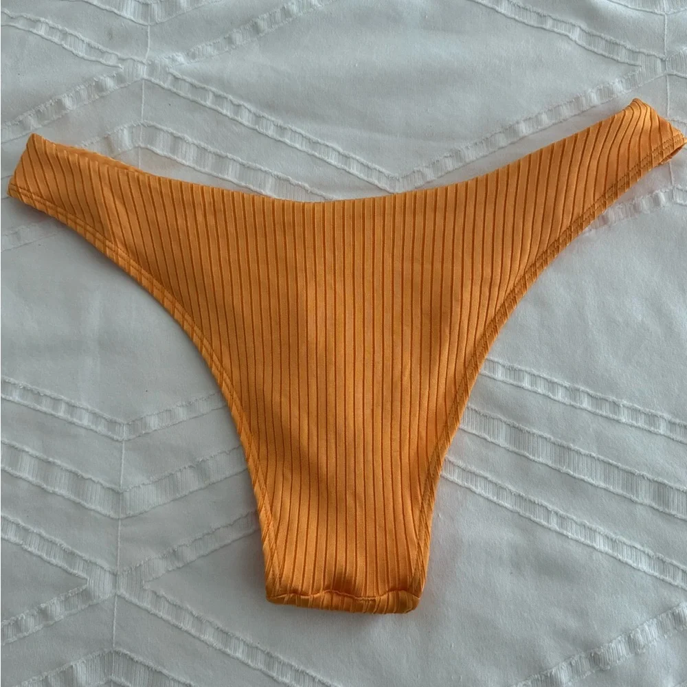 Monday Swimwear Ribbed High-Cut Bikini Bottom in Yellow